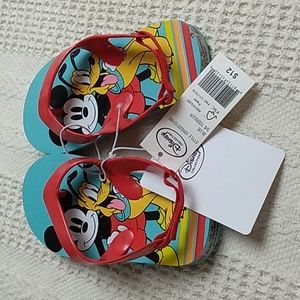 Disney Mickey & Pluto Flip Flops Size 5/6 Toddler Blue, Yellow & Blue